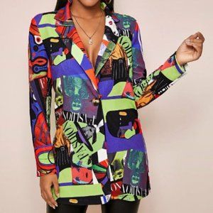 Allover Print Single Button Longline Blazer